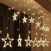 Badaboum Rideau Lumineux Noel Etoiles 3D 96 Led Blanc Chaud