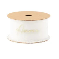 Badaboum Ruban Effiloch Mousseline Amour Blanc Et Or