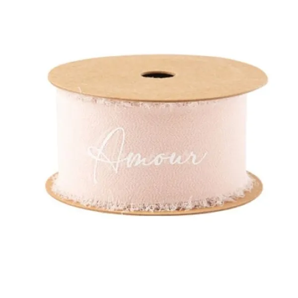 Badaboum Ruban Effiloch Mousseline Amour Blanc Et Blush