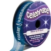 Ruban En Bobine Organza Bleu Imprim Blanc Joyeux Anniversaire Theme Joyeux Anniversaire