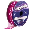 Badaboum Ruban En Bobine Organza Fuchsia Imprim C Ur Blanc