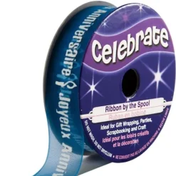 Ruban En Bobine Organza Violet Imprim Blanc Joyeux Anniversaire Theme Joyeux Anniversaire
