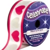 Badaboum Ruban En Bobine Satin Blanc Imprim C Ur Et Liser Rose
