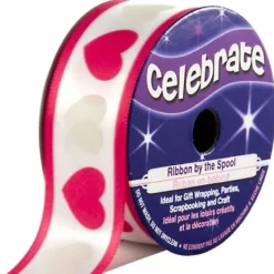 Badaboum Ruban En Bobine Satin Blanc Imprim C Ur Et Liser Rose