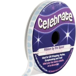 Badaboum Ruban En Bobine Satin Blanc Imprim Coeur Bleu Ciel