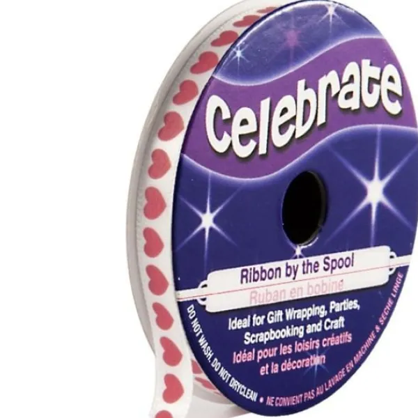 Badaboum Ruban En Bobine Satin Blanc Imprim Coeur Rouge
