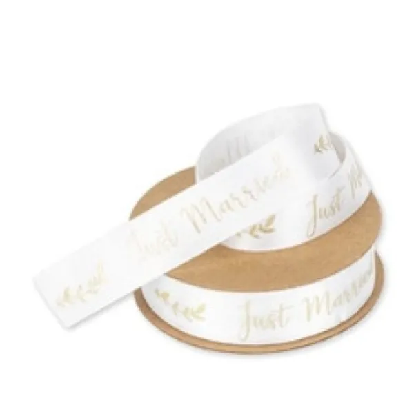 Badaboum Ruban Satin Blanc Et Or Just Married