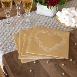 Badaboum Serviette En Papier Airlaid Liser Coeur Or