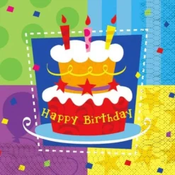 Outlet Serviettes Happy Birthday G Teau X12Pcs Theme Joyeux Anniversaire