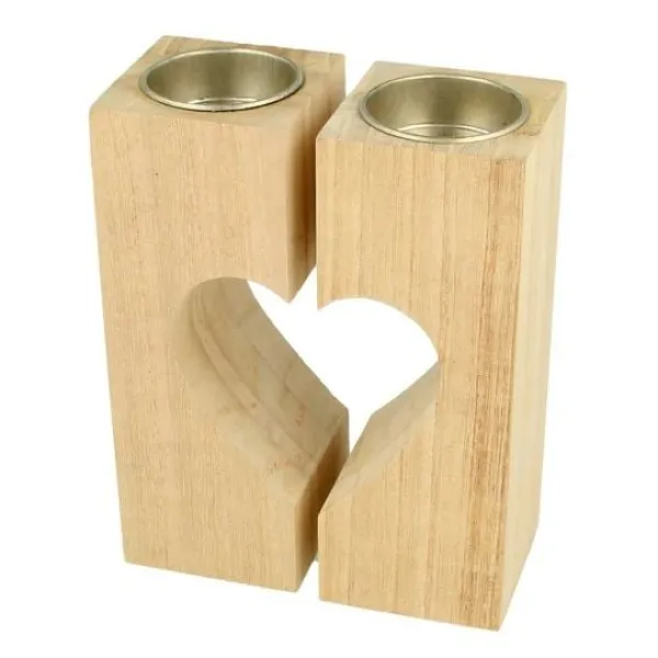 Badaboum Set De 2 Bougeoirs Coeur En Bois Naturel A D Corer