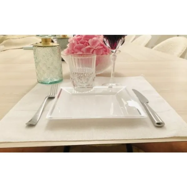 Badaboum Set De Table Carre En Lin Blanc X 10 Pi Ces