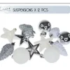 Badaboum Suspension Décoration Pour Sapin De Noel Blanc Et Argent X 12 Pi Ces New