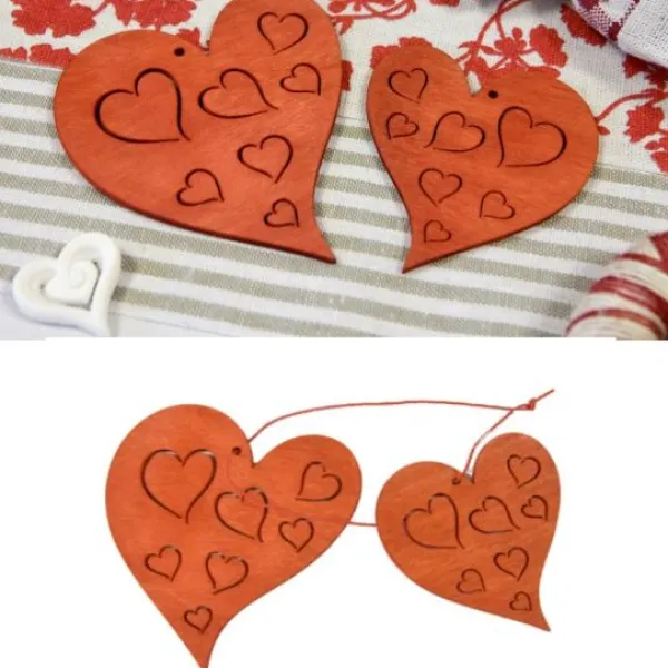 Badaboum Suspension Romantique De 2 Coeurs En Bois Grav S Rouge